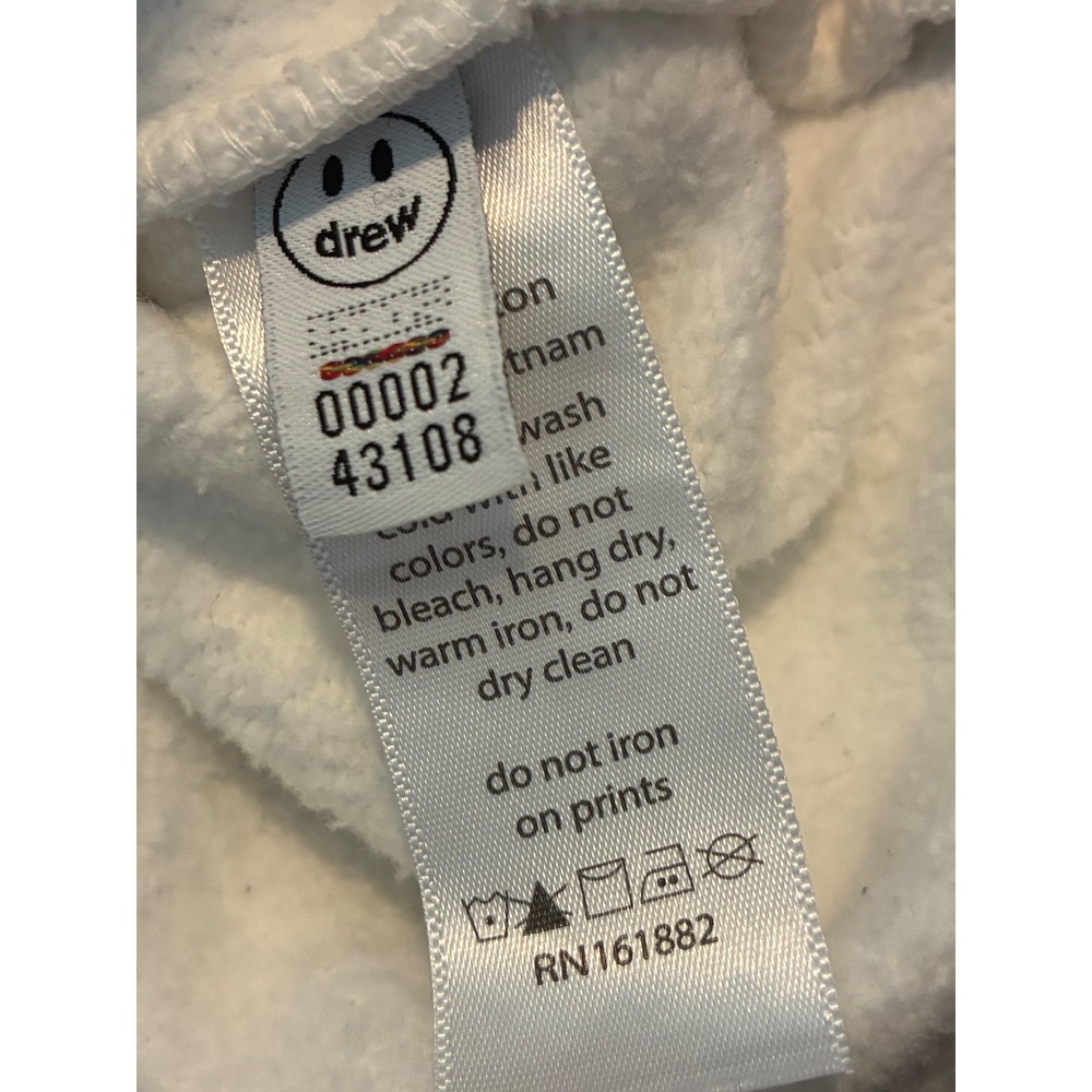 Drew House Mascot Deconstructed Hoodie White Yellow Smiley Face Logo frayed M - Picture 7 of 9